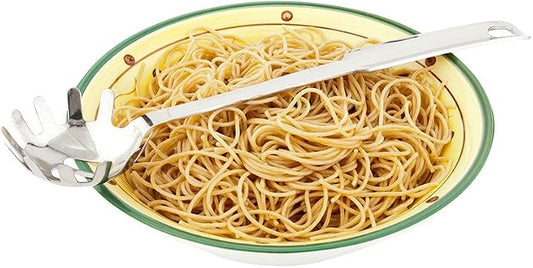 Restaurantware Met Lux 13 Inch Pasta Server 1 Heat-Resistant Spaghetti Fork - Slotted Ergonomic Handle Stainless Steel Noodle Spoon Kitchen Pasta Fork For Cooking Noodles Durable