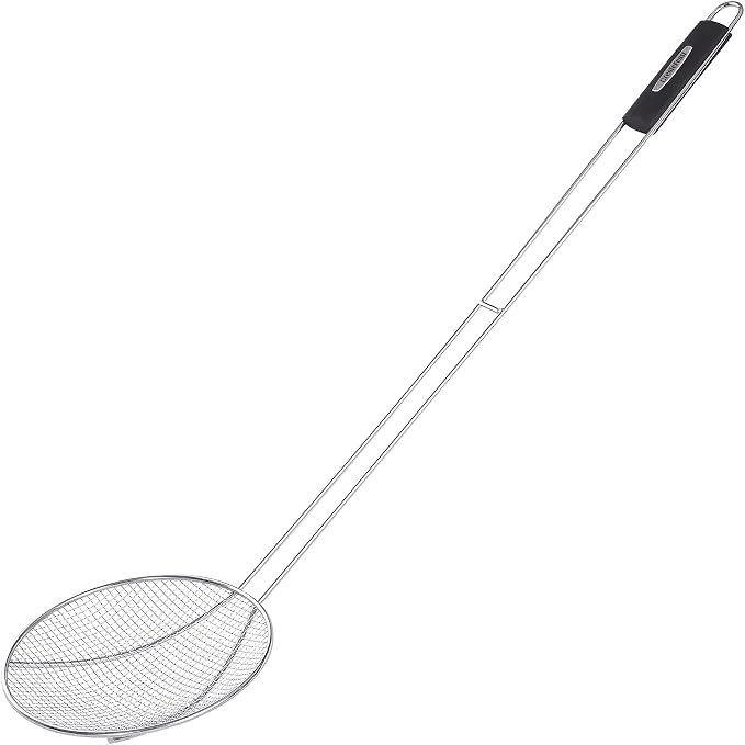 Creole Feast SKM3602 36-Inch Stainless Steel Skimmer with 8" Bowl, Wire Strainer and Mesh Scoop, Crawfish Long Ladle Accessories for Large Batch Outdoor Cooking