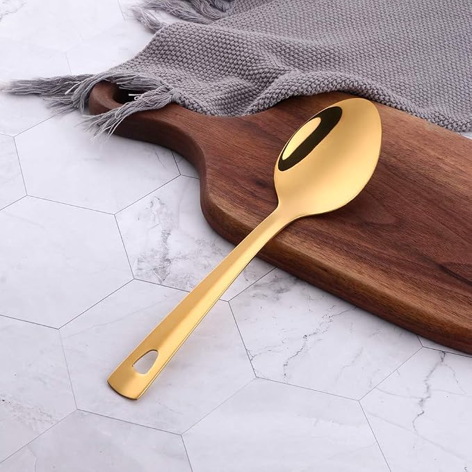 6 Pcs Gold Small Serving Spoon, Stainless Steel Titanium Plated Serving Spoons Set Mirror Finish for Elegant Buffet Banquet Party Holiday Dinner serving, Dishwasher Safe(9.7 inches/24.6cm)