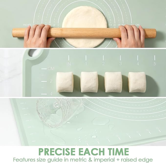 Extra Large Silicone Baking Mat for Countertops, Extra Thick 28" x 20" Non-Slip Pastry Mat with Raised Edges and Measurements, Food-Grade Dough Rolling Sheet for Kneading, Pizza, Bread,Fondant