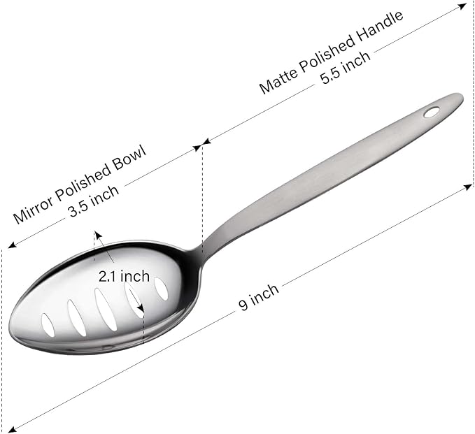 Kunz Spoon Slotted | 9 Inch Horizontal Slot Chef Spoon for Fast Draining, Solid Slotted Spoons, Stainless Steel, Easy to Clean, Plating & Cooking