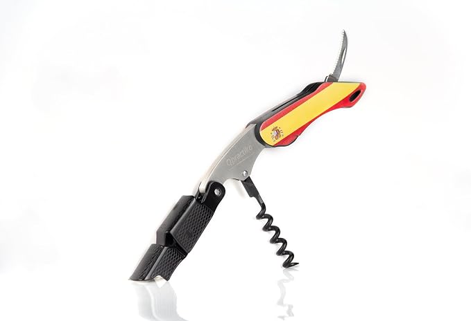 Two-Stroke Corkscrew | Spain Flag Design | Teflon Spiral for Easy Cork Removal | Stainless Steel & ABS Plastic | Professional & Home Use, Black/White