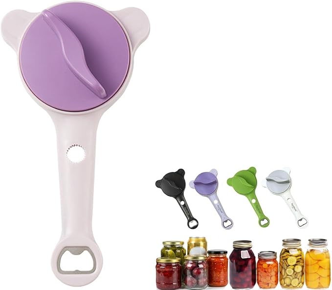4-in-1 Multi-Functional Retractable Jar & Bottle Opener, Adjustable Stainless Steel Jar Opener for Seniors & Arthritis Sufferers,Suitable for 1''-3.5'' Jars, Bottles, Cans,Beer Caps (Purple)