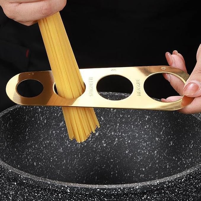 Spaghetti Spoon Pasta Fork Server Stainless Steel 9 Inches Noddle Tong Spaghetti Measurer Scale Tool Set - Gold