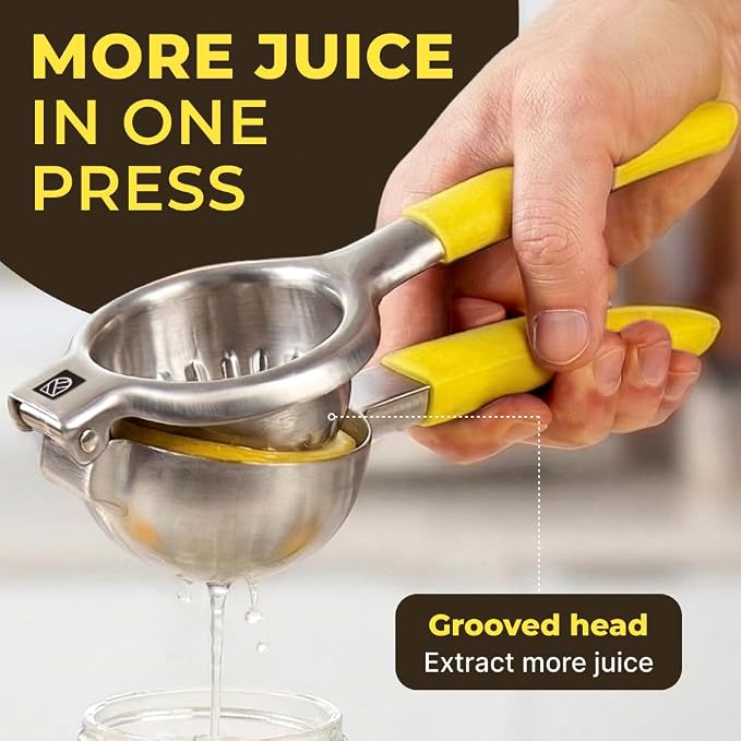 Stainless Steel Lemon Squeezer Press - No Seeds, Pro-Grade, Effortlessly Get Every Drop - Manual Non-Slip Grip Design - Lemon Lime Squeezer, Orange, and Citrus Fruit Hand Held Lemon Juicer Squeezer