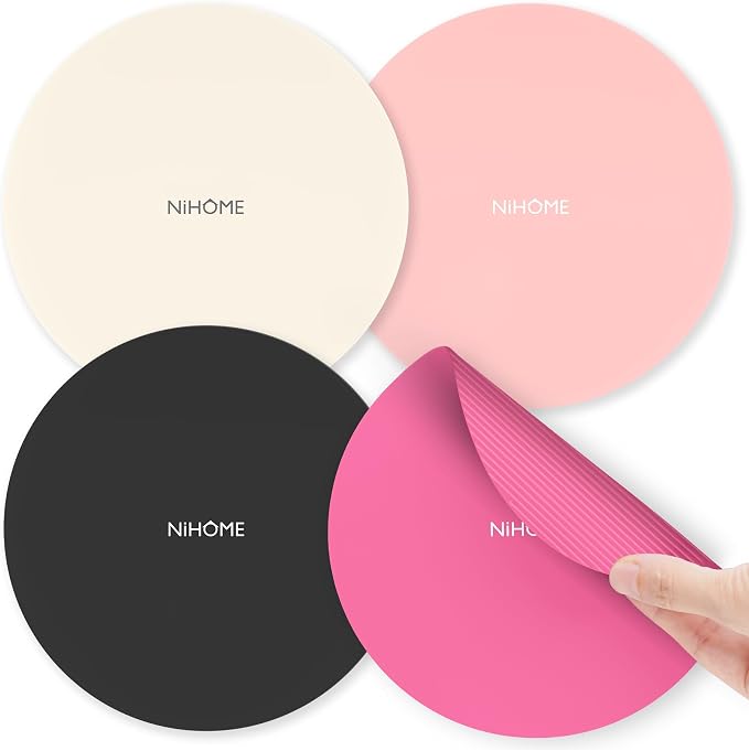 NiHome Silicone Jar Opener Gripper Pads, 6 in for Seniors, Pink Series, 4PC | Textured Back Pattern For Superior Grip, Food-Grade Silicone, Heat-Resistant Multi-Use Kitchen Pad For Jars, Pots, Spoons