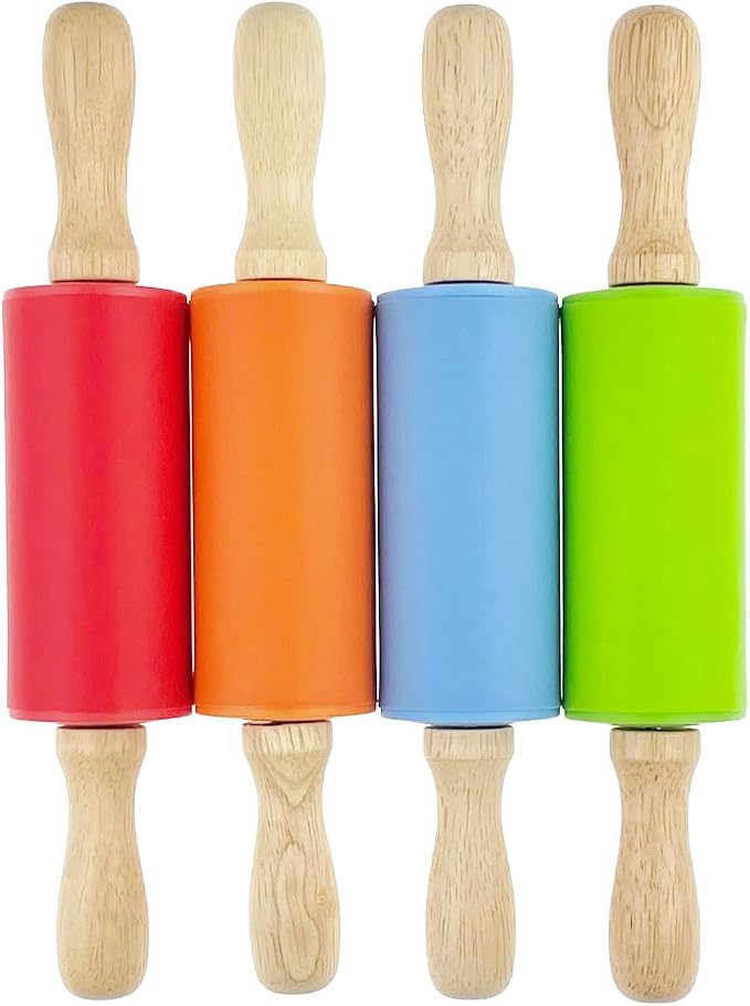 4 Pack Mini Small Rolling Pin 9 Inch Kids Rolling Pin Wooden Handle for Home Kitchen