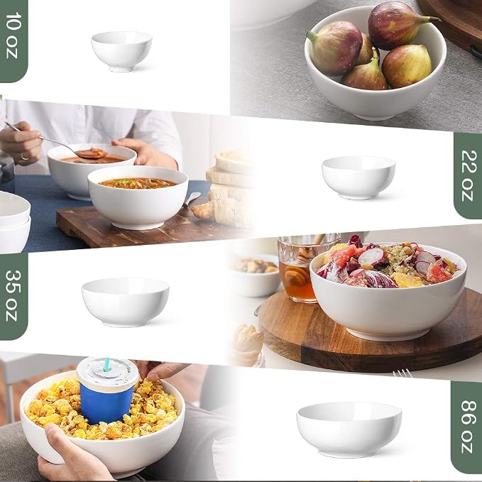 DOWAN Serving Bowls, Mixing Bowl Set, 70/30/20/8 Ounces Mixing Bowls for Kitchen, Soft White Serving Set, Serving Bowls Set of 4, Ceramic Bowl Sets for Eating Different Sizes