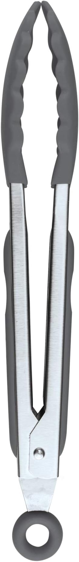 Tovolo Kitchen Tongs with Silicone Tips 9 Inch for Cooking Mixing & Serving, Easy Clean Dishwasher Safe Silicone Tipped Tongs with Locking Stainless Steel Heat Resistant, Charcoal Gray