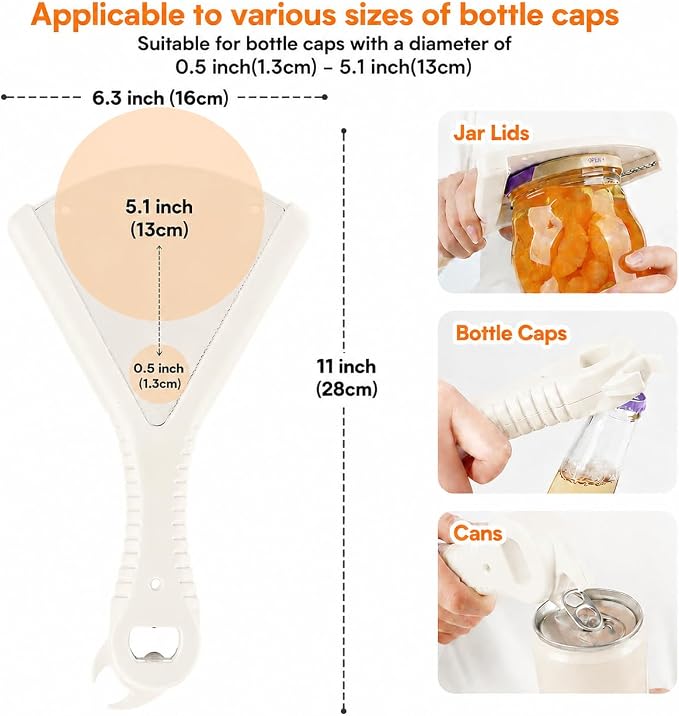 Jar Opener for Weak Hands & Seniors with Arthritis, Easy Twist | Effort-Saving Jar Opening for Large & Tight Lids, Extended Non-Slip Handle, Easy to Use, 3-in-1 Kitchen Tool