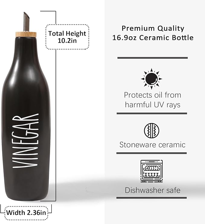 HOMCDALY Ceramic Olive Oil Dispenser for Kitchen, Stoneware 16oz Oil and Vinegar Bottles Dispenser, Kitchen Dispenser Bottle for EVOO Vinegar Syrups, Modern Farmhouse Design(B-V)