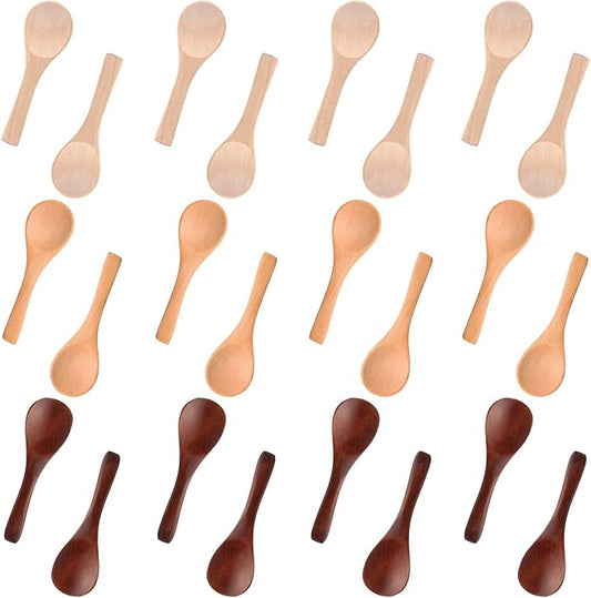 Boao 24 Pcs Small Wooden Spoons, 3.5'' L, Mini Wood Natural Tiny Spoons Wooden Little Teaspoons for Jars Sugar Creamer Honey Spices Salt Kitchen Supplies (Multiple Color)