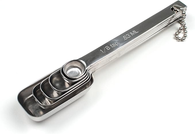 RSVP International Endurance Stainless Steel Spice Measuring Spoons, Set of 6 | 1/8 tsp to 1 Tbsp Measurements | Nest for Easy Storage | Dishwasher Safe | Dry or Liquid | Baking or Cooking