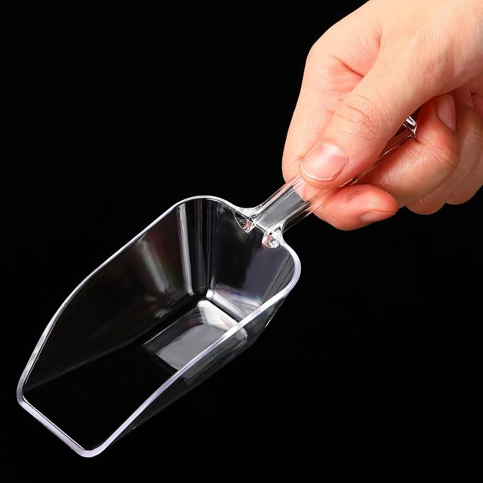 Hestya 16 Pcs Multi Purpose Clear Plastic Scoops for Candy Buffet Acrylic Kitchen Ice Food Popcorn Scoops for Protein Powders, Ice Cream, Coffee, Tea Jar (6.69 Inch)