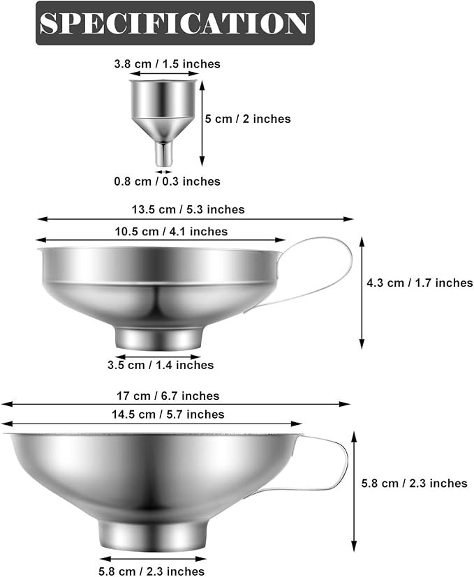 Shappy 5 Pieces Stainless Steel Funnels Set Canning Funnel Fine Mesh Strainer Mesh Filter Compatible with Wide and Regular Narrow Mouth Mason Jar