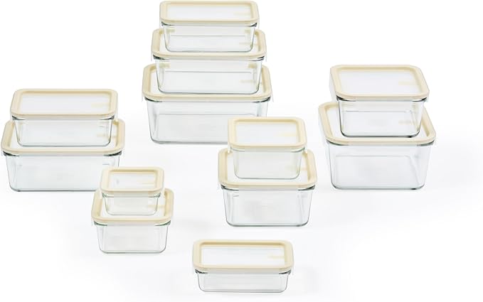 Glasslock Sens 24Pcs Glass Food Storage Set – Airtight & Leakproof, 8 Different Sizes, Anti Slip Lid, Microwave & Oven Safe, Meal prep, Lunch Box, Nestable & Stackable, Pantry Storage
