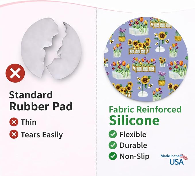 Andreas Silicone Jar Opener, GG Flower Garden – 6.25" Non-Slip Lid Gripper & Garlic Peeler, Food and Dishwasher Safe, Multi-Use, Durable Silicone & Fabric, Made in the USA, JO-GGFG
