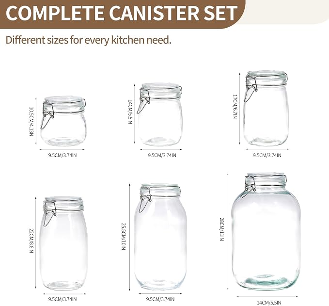 ODBCYWM 34oz Glass Food Storage Jars with Airtight Lids, Set of 4 – Clear Preserving Seal Wire Clip Fastening Canisters for Kitchen Canning, Flour, Cereal, Pasta, Sugar, Beans, Pickling Jars (34oz*4)