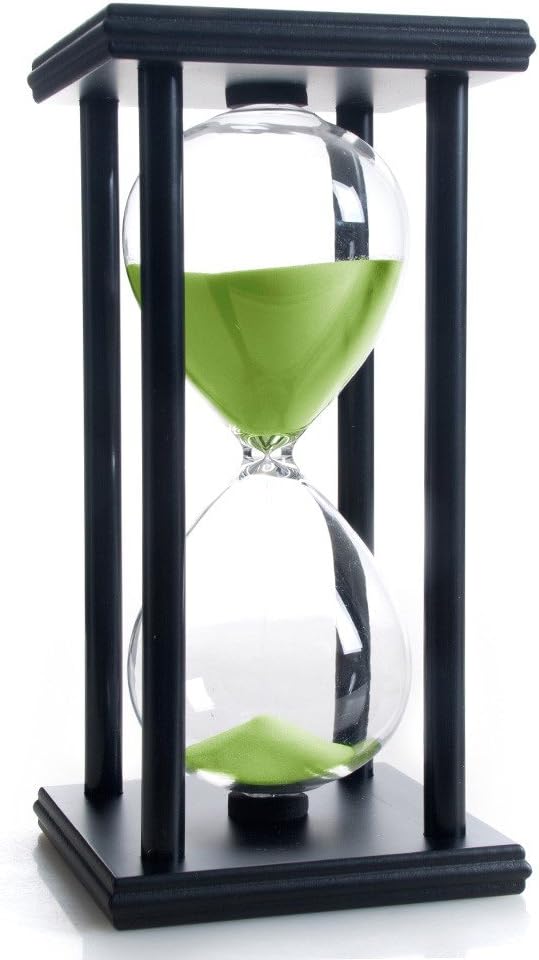 Hourglass 60 Minutes Green Sand Timer, Black Wooden Frame Sandglass