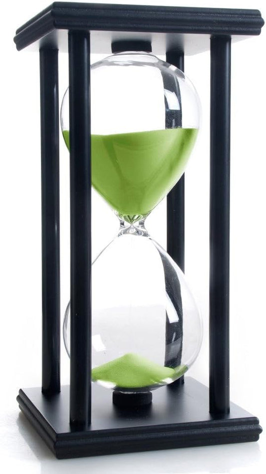 Hourglass 60 Minutes Green Sand Timer, Black Wooden Frame Sandglass