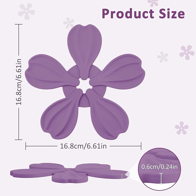 4-piece Silicone Trivet Mat - Non-Slip & Heat Resistant Kitchen Hot Pads for Table & Countertop, Multifunctional Mats can Hold Coffee, Plates, and Various Ornaments, (Purple)