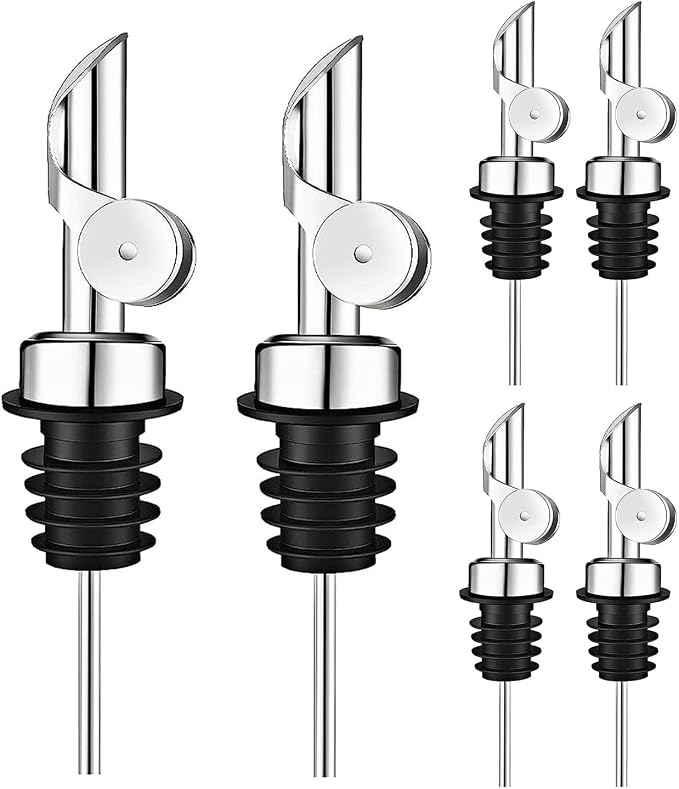 Pafuen 6 Pack Liquor Pour Spout, Oil Pourer, Olive Oil Pour Spout for Olive Oil Dispenser (Silver)
