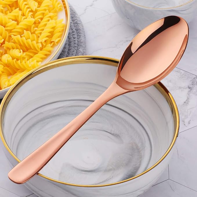 Buffet Serving Spoons, Stainless Steel 10 Inch Rose Gold Plated Server Set of 2, Large Salad Serverware Utensils, Dishwasher Safe