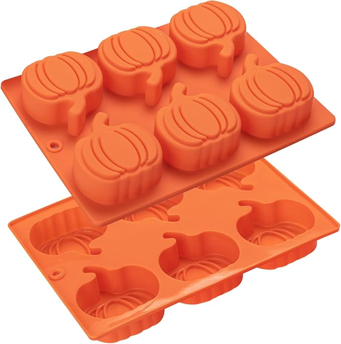 Silicone Pumpkin Molds, 2 Pack Pumpkin-Shaped Cake Molds Thanksgiving Cookie Molds Muffin Cupcake Pan Hot Chocolate Bomb Mold for Halloween Thanksgiving Fall Baking and Wax Melts Soap Making