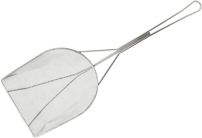 Strainer Skimmer, Stainless Steel Fryer Skimmer Ladle with Long Handle Fine Mesh Strainer Skimmer for Kitchen Deep Fryer, Skimming Grease and Foam(5.9x18.3in)