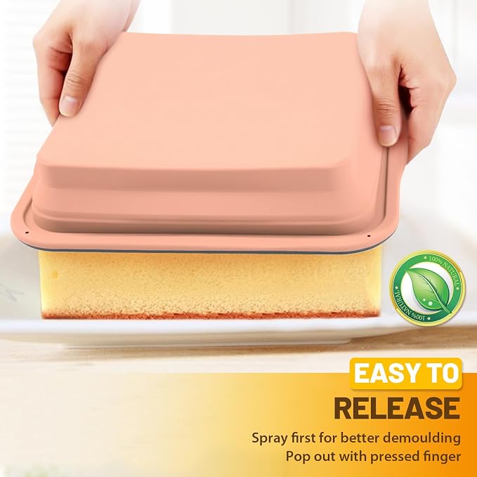 7x7 Silicone Square Cake Pan with Metal Reinforced Edge, Nonstick Brownie Baking Pan, BPA Free, Oven Safe Flexible Silicone Mold, Suitable for Making Cakes, Brownies, Bread, Pie, Lasagna