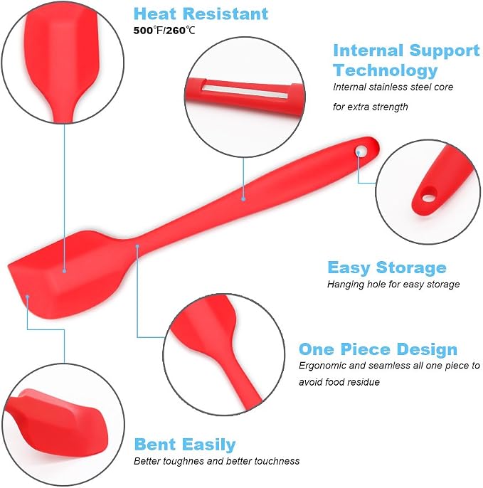 4‑Piece Silicone Spatulas Set Heat Resistant 600°F Seamless Steel‑Core Rubber Spatulas for Nonstick Cookware ALLWIN HOUSEWARE Uniform Length Kitchen Spatulas for Cooking & Baking, Blue