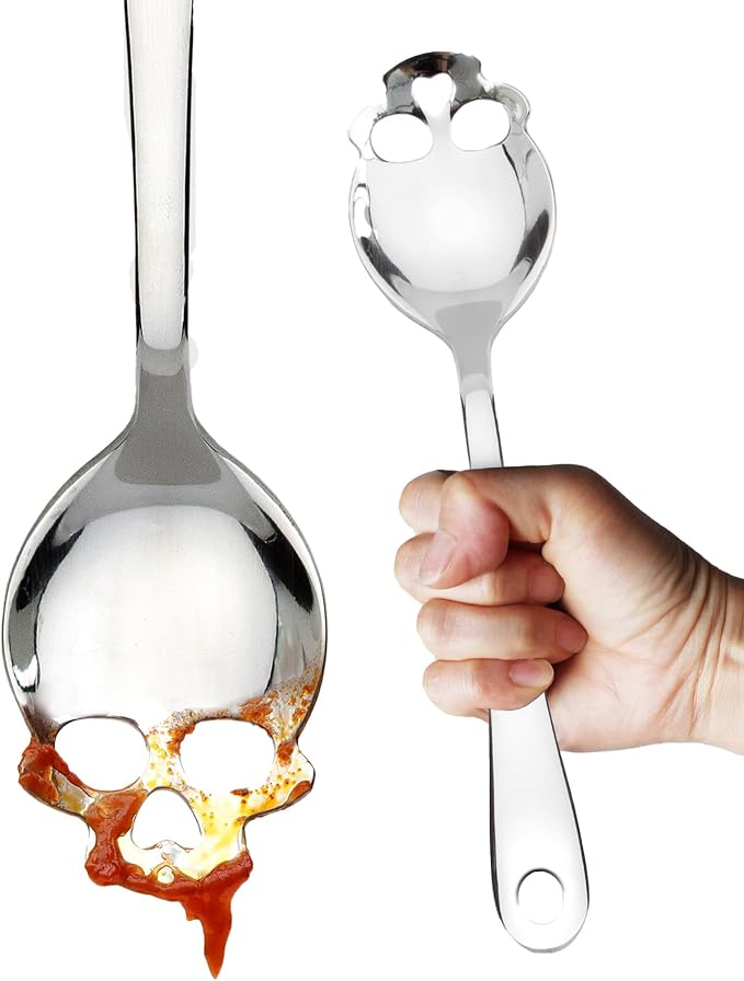 Suck UK Skull Serving Spoon - Gothic Kitchenware - Horror Kitchen Accessories - Goth Halloween Home Decor - Pasta Serving Spoon - Slotted Spoon For Cooking & Straining - Salad Servers - Gothic Gifts