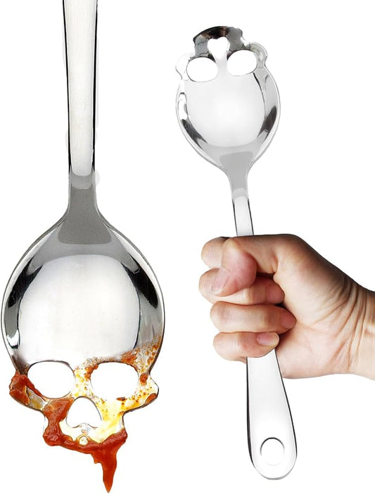 Suck UK Skull Serving Spoon - Gothic Kitchenware - Horror Kitchen Accessories - Goth Halloween Home Decor - Pasta Serving Spoon - Slotted Spoon For Cooking & Straining - Salad Servers - Gothic Gifts