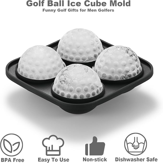 ACOOKEE Novelty Golf Gifts Ball Ice Maker Mold, 2.2" Large Sphere Round Ice Cube Mold for Cocktails, Whiskey, Bourbon Chilling, 4 Hole Fun Shapes Big Silicone Circle Ice Cube Trays