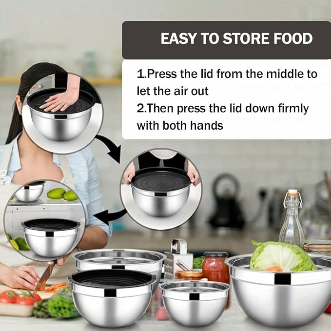 Mixing Bowls with Lids Set, Stainless Steel (Black-7 Sizes) | 3 Grater Attachments, Nesting, Dishwasher Safe, for Cooking, Baking and Serving , 7 Sizes (0.7-4.5QT)