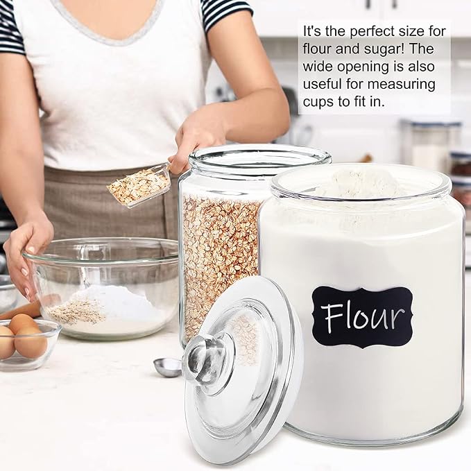 1.5 Gallon Glass Canisters with Airtight Lids, 2 Pack Flour & Cookie Jars | 5.9" Wide Mouth, Heavy Duty Glass Jar, Kitchen & Pantry Storage Containers for Cookie, Flour, Sugar, Rice, Pasta, Beans