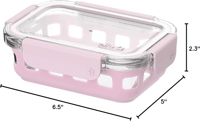 Ello Duraglass 1.75 Cup Glass Meal Prep Container with Lid, Pink Cashmere | 1.75 cup glass meal prep container with silicone sleeve, leakproof BPA-free lid, microwave, freezer and dishwasher safe