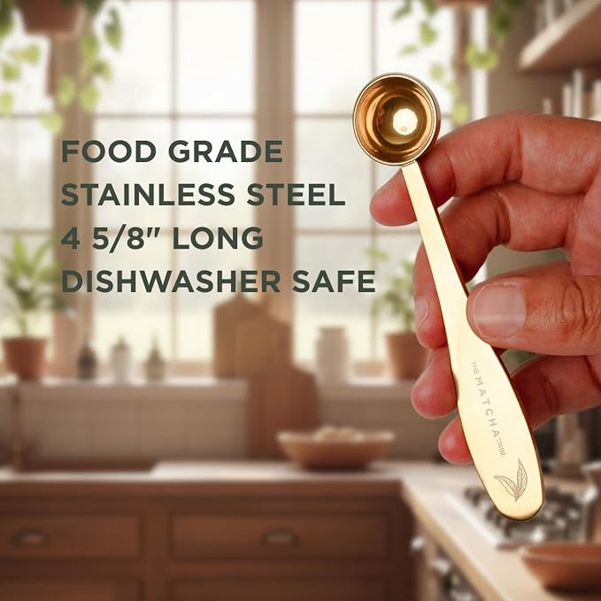 Golden Stainless Steel Matcha Measuring Spoon 1 Gram (1/2 Teaspoon) for Perfect Servings.