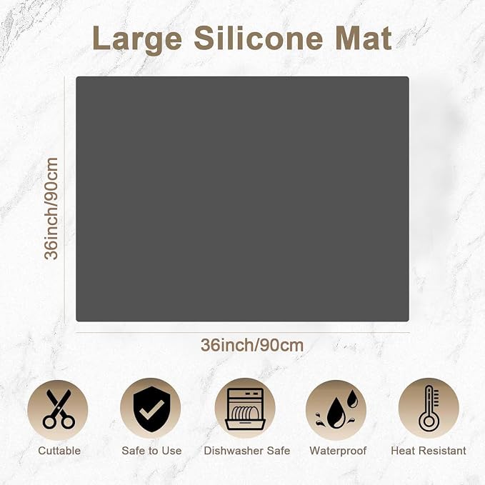 36''x36''(90cmx90cm) Silicone Kitchen Counter Mat, Extra Large Heat Resistant Non-Slip Countertop Protector, Waterproof Multipurpose Mat for Kitchen Island, Black