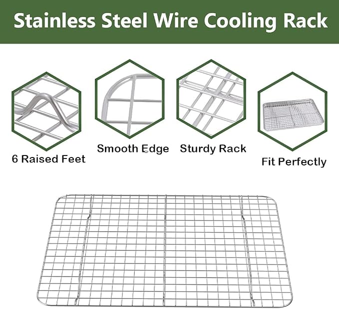 ROTTAY Baking Sheet with Rack Set (2 Pans + 2 Racks), Stainless Steel Cookie Sheet with Cooling Rack, Nonstick Baking Pan, Warp Resistant & Heavy Duty & Rust Free, Size 16 x 12 x 1 Inches (Pack of 2)