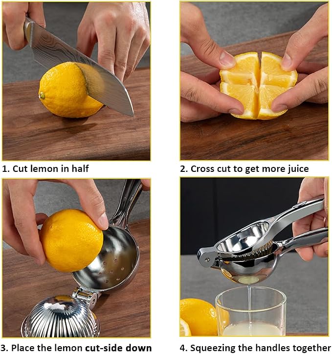 Lemon Squeezer, Fast Effortless Juice Extraction with Large Metal Citrus Juicer, Maximum Yield Heavy Duty Hand Lime Squeezer, Manual Lemon Juicer Press, Easy to Use w/Stainless Steel Zester