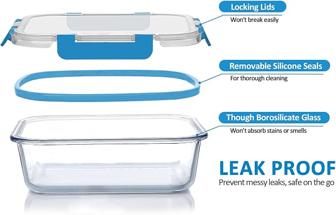 M MCIRCO 30 Piece Extra Large Glass Food Storage Containers with Lids, Blue | Glass Meal Prep Containers,Airtight Lunch Containers with Lids, Microwave, Oven, Freezer and Dishwasher Friendly, BPA Free