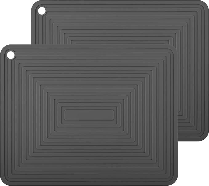 Silicone Trivets for Hot Dishes Pots and Pans, Hot Pads for Kitchen, Round Silicone Pot Holders, Heat Resistant Mat for Quartz Countertops, Multi-Purpose Trivet Mat Set 2 Dark Grey