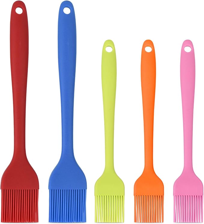 Hhyn Silicone Basting Pastry Brush Set 5 Pack, Multicolor | Heat Resistant Spread Oil Butter Sauce for BBQ Grill Barbeque Kitchen Baking Cooking Pastries, 2 Large & 3 Small