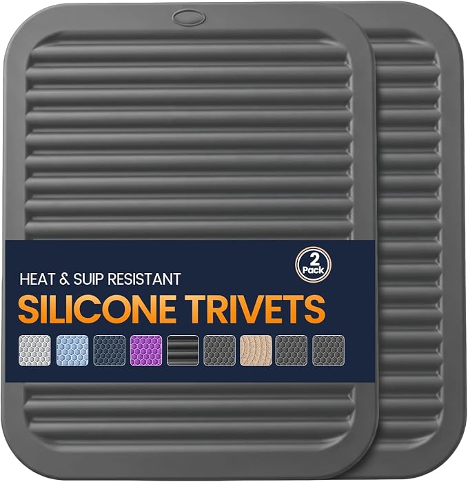 Silicone Trivet Mats 2 Heat Resistant Pot Holders Multipurpose Non-Slip Hot Pads for Kitchen Potholders, Drying mat, Jar Opener, Spoon Holder, Coaster(Dim Grey)
