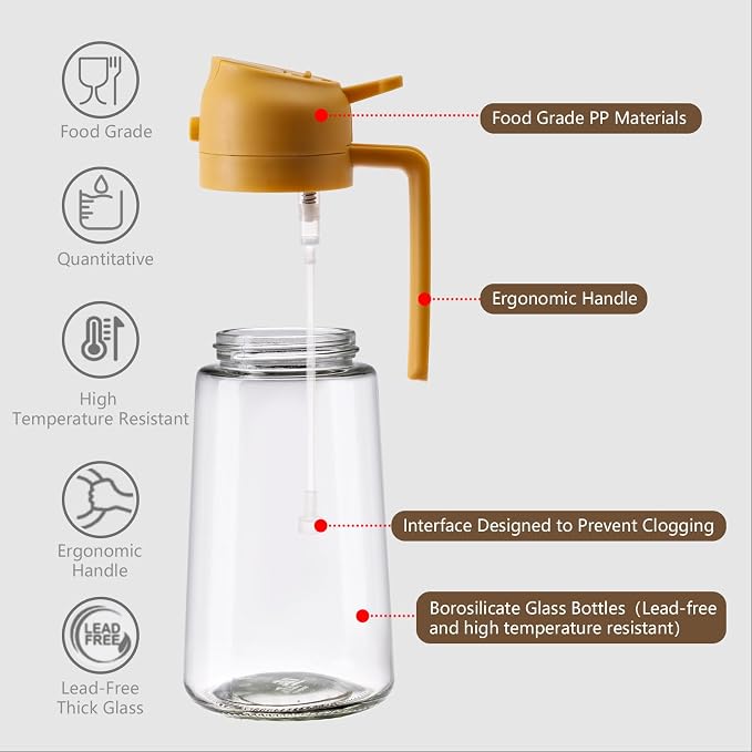 SWEET VIEW Oil Sprayer for Cooking, 16oz/470ml 2 In 1 Glass Olive Oil Sprayr & pourer for Kitchen, Air Fryer, Cooking, Salad, BBQ (Yellow)