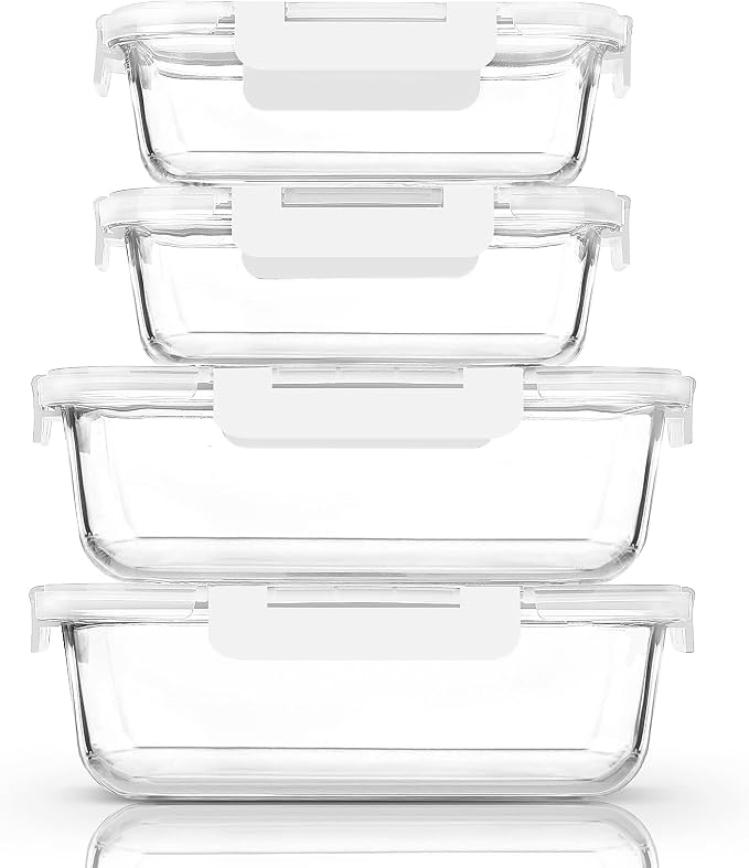 M MCIRCO 80 oz & 36 oz Extra Large Glass Food Storage Containers with Lids | Meal Prep Containers, 2 Pack 80 oz(10 cup) &2 Pack 36 oz (4.5 cup) Baking Containers, White