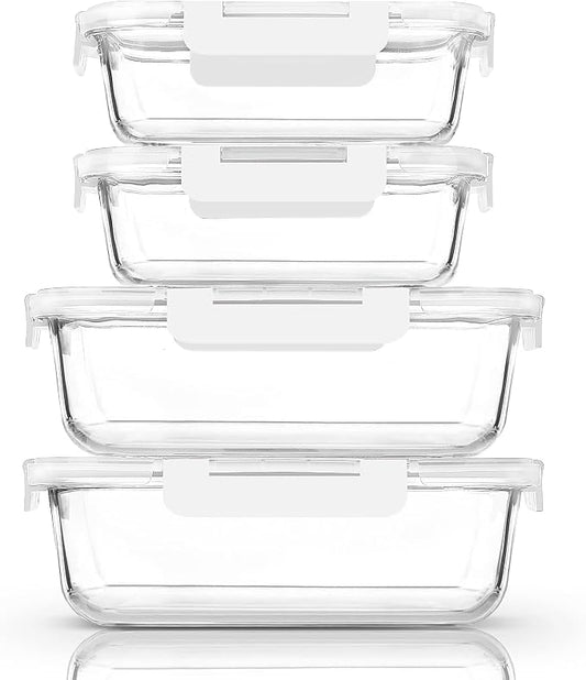 M MCIRCO 80 oz & 36 oz Extra Large Glass Food Storage Containers with Lids | Meal Prep Containers, 2 Pack 80 oz(10 cup) &2 Pack 36 oz (4.5 cup) Baking Containers, White