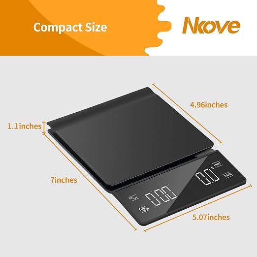 NKOVE Coffee Scale with Timer, 0.1g High Precision Espresso Scale 3kg | Digital Coffee Weight Scale with Tare Function, LED Display, Battery Powered, for Pour Over Coffee and Espresso Machine