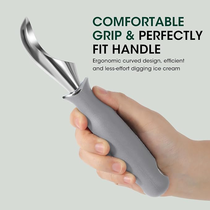 Beneno Heavy Duty Ice Cream Scoop - Upgraded Anti-Fracture Design, Comfortable Grip Long Handle, Effortless Scooping & Dishwasher Safe, Gray